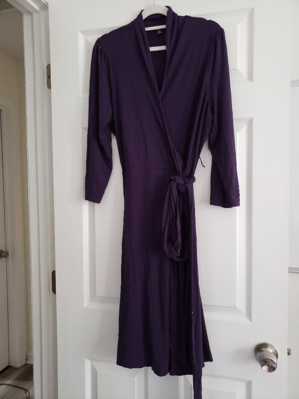 Banana Republic purple eggplant wrap stretch knit dress Size XL vampire diaries